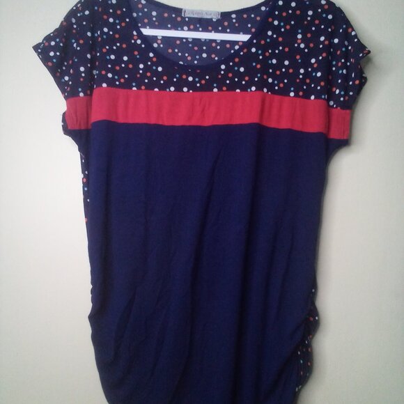 Robin's Nest Shirt Maternity L Short Sleeve Polka Dot Color Block Blue Red - Picture 14 of 15